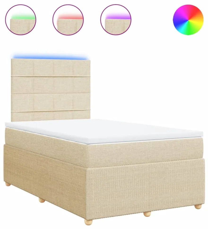 vidaXL Κρεβάτι Boxspring με Στρώμα Κρεμ 120x200 εκ. Υφασμάτινο