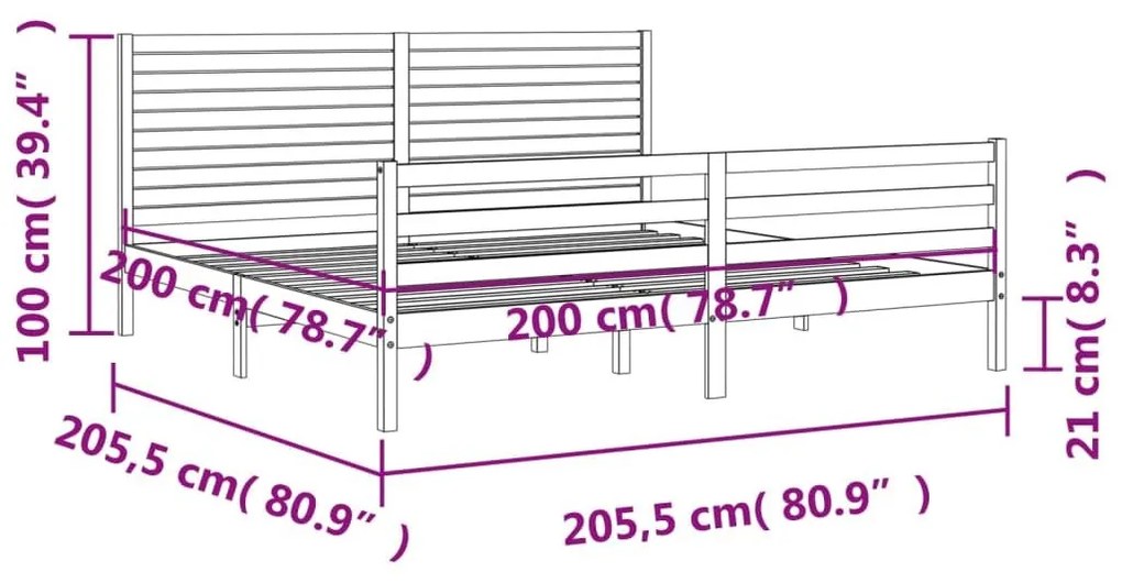 Πλαίσιο Κρεβατιού με Κεφαλάρι Λευκό 200x200 εκ. Μασίφ Ξύλο - Λευκό