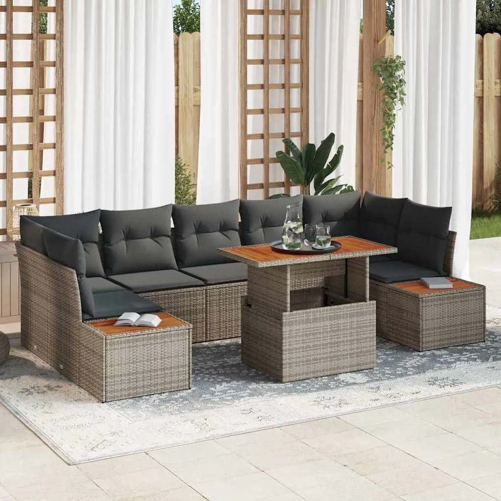 vidaXL Σέτ φαγητού για κήπο 8 pcs Γκρι, Καφέ 100 x 55 x 73 εκ