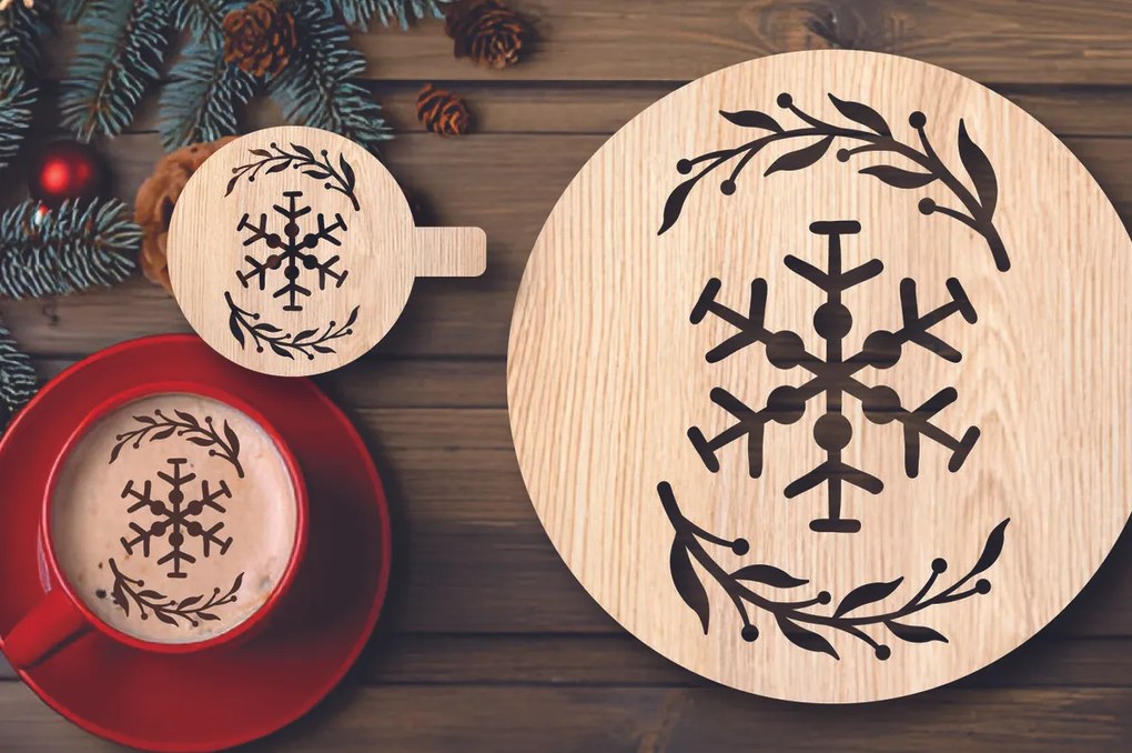 Σετ των 2 Intra απο ξύλο plywood 3mm-4mm πάχος Χριστουγεννιάτικο στένσιλ καφέ με λέιζερ Δίασταση 15x15 cm INTRAFABR-108529137