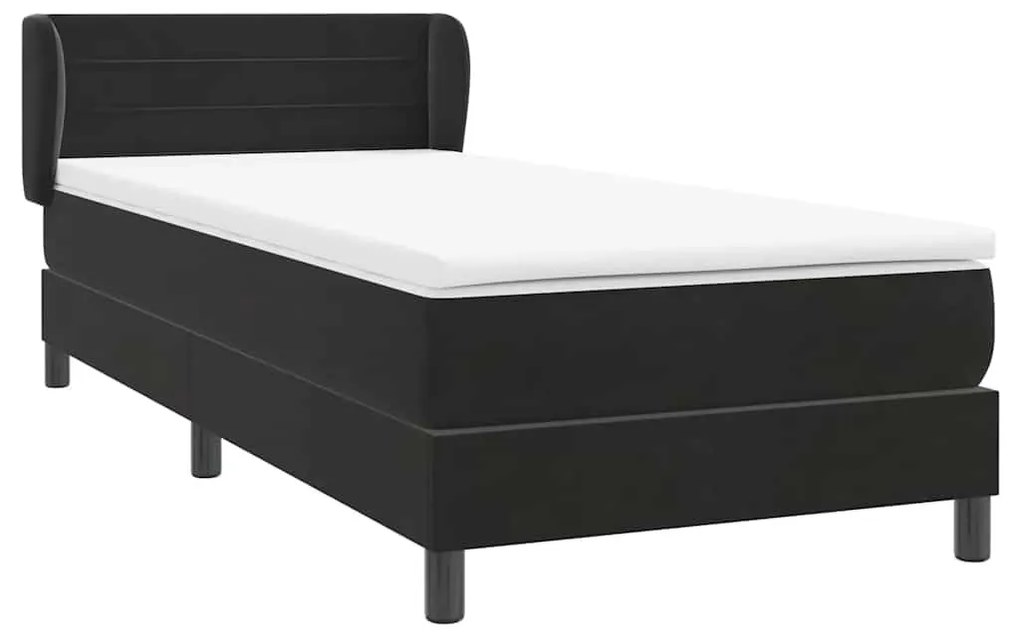 Κρεβάτι Boxspring με Στρώμα Μαύρο 90x210 εκ. Βελούδινο - Μαύρο