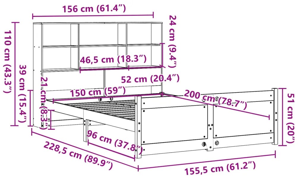 ΚΡΕΒΑΤΙ ΒΙΒΛΙΟΘΗΚΗ ΧΩΡΙΣ ΣΤΡΩΜΑ 150X200 ΕΚ ΜΑΣΙΦ ΞΥΛΟ ΠΕΥΚΟΥ 3322473