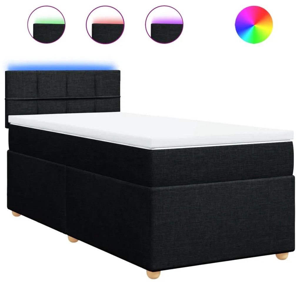 vidaXL Κρεβάτι Boxspring με Στρώμα Μαύρο 90x200 εκ. Υφασμάτινο