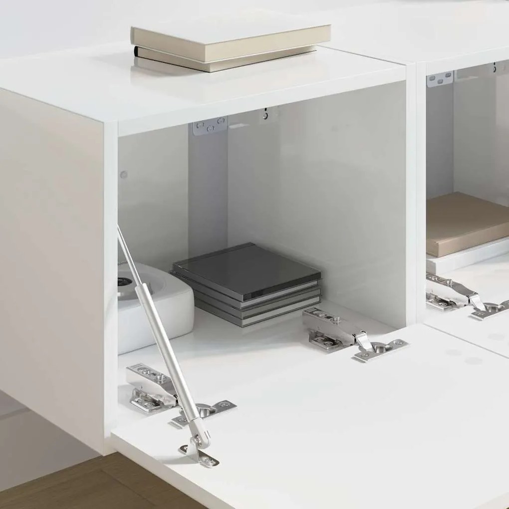 vidaXL Ντουλάπι Τηλεόρασης Τοίχου Επιτοίχιο 2 pcs Λαμπερό Λευκό