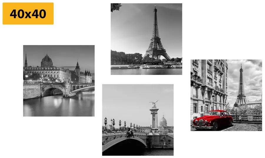 Σετ εικόνων Παρίσι με ρετρό κόκκινο αυτοκίνητο - 4x 60x60