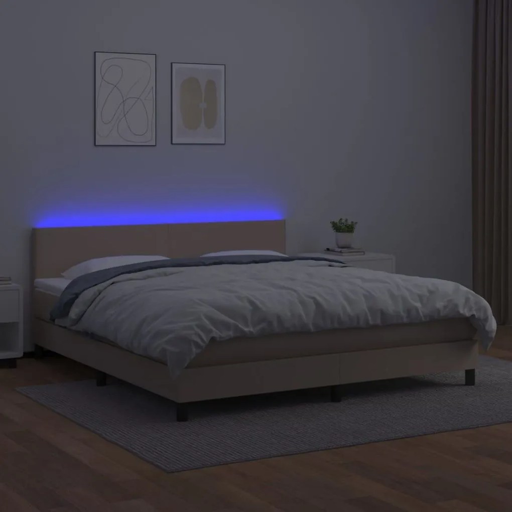 Κρεβάτι Boxspring Στρώμα&amp;LED Καπουτσίνο 180x200 εκ. Συνθ. Δέρμα - Καφέ