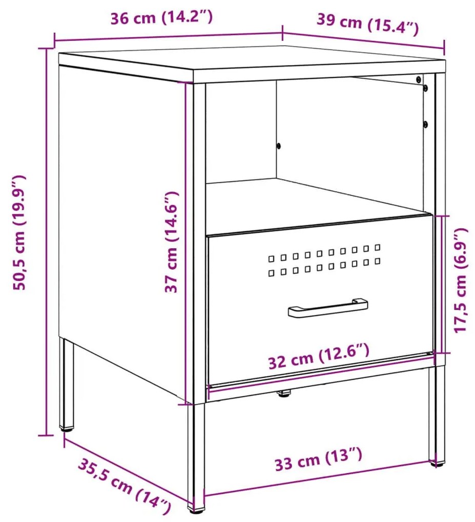 Κομοδίνα 2 τεμ. Μαύρα 36x39x50,5 εκ. Χάλυβα - Μαύρο