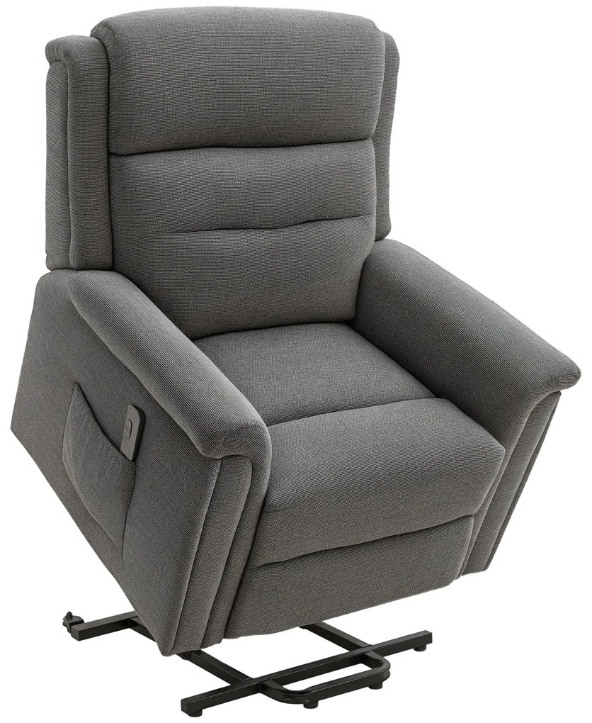 HOMCOM Πολυθρόνα Relax με υποβοήθηση ανύψωσης, τηλεχειριστήριο, υποπόδιο, ατσάλι, γκρι