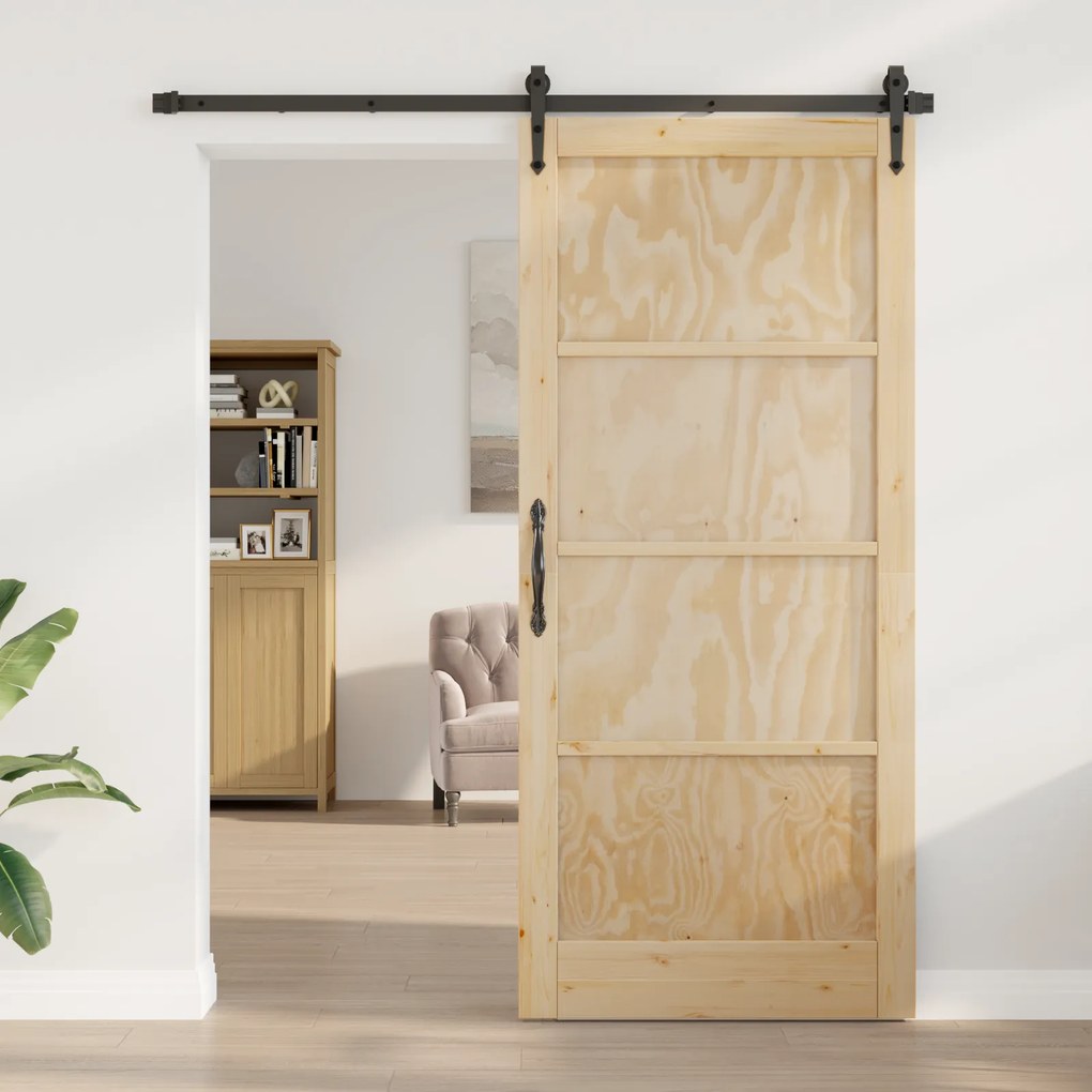 vidaXL Συρόμενη Πόρτα με Σετ Υλικών 93x211 εκ. Μασίφ Ξύλο Πεύκου