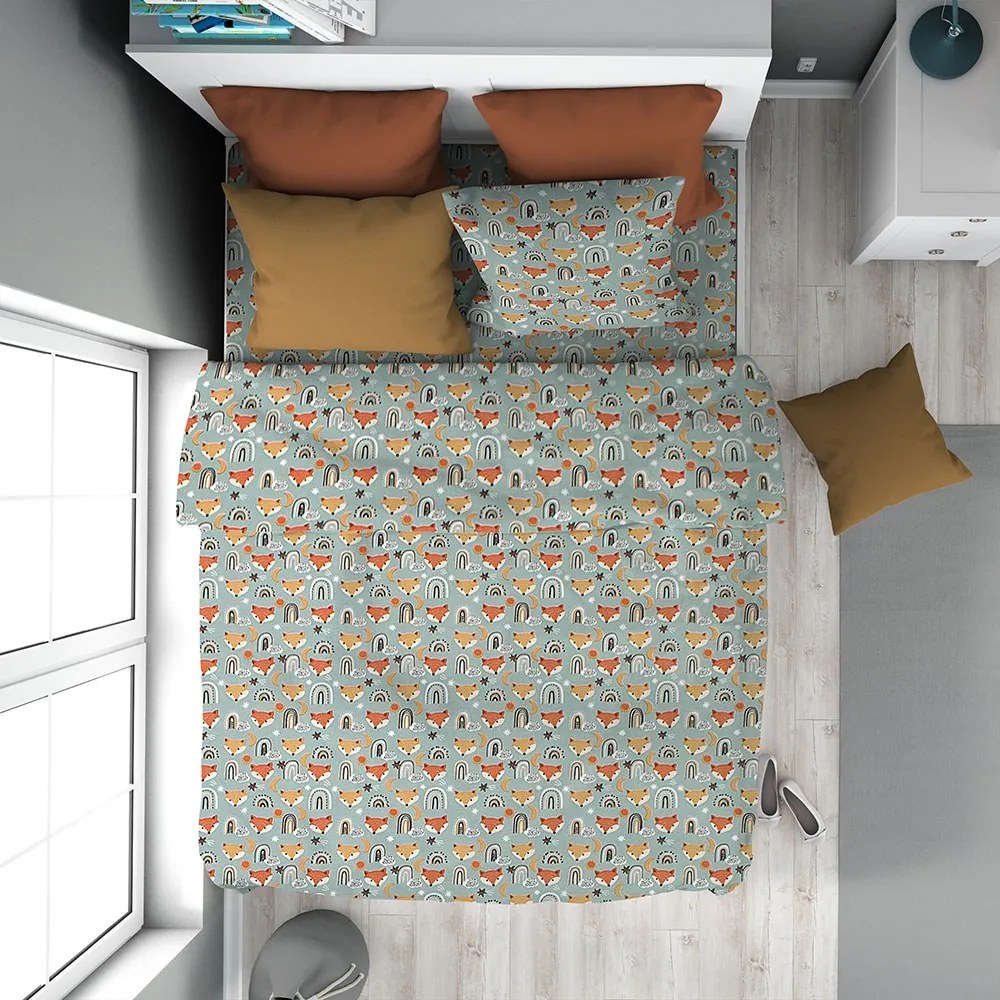 Παπλωματοθήκη Παιδική Fox 528 Pale Cyan DimCol Μονό 160x240cm 100% Βαμβάκι