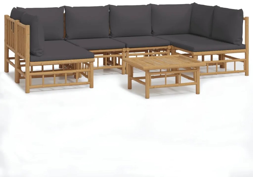 vidaXL Σαλόνι Κήπου Σετ 7 Τεμαχίων από Μπαμπού με Σκ. Γκρι Μαξιλάρια