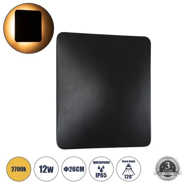 Απλίκα Φωτιστικό Τοίχου LED Τετράγωνο 12W 1380LM 60664 Μαύρο HELIO-S Globostar-60664-Μαύρο 60664
