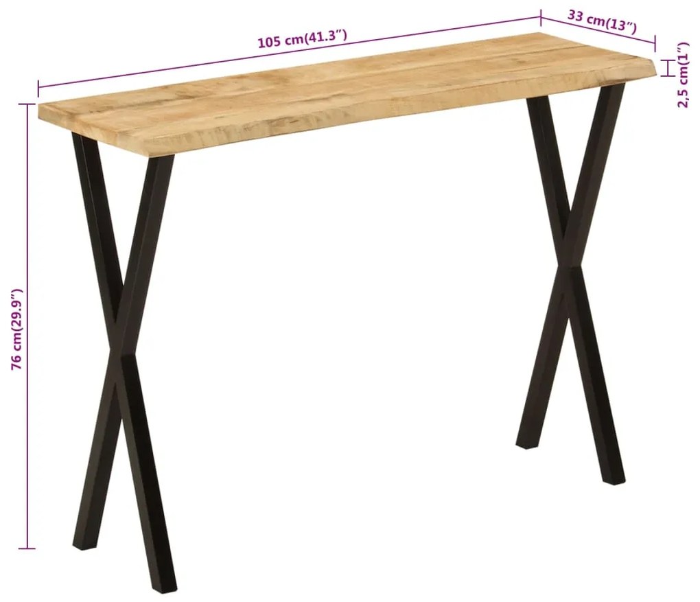 Τραπέζι Κονσόλα με Live Edge 105x33x76 εκ. Μασίφ Ξύλο Μάνγκο - Καφέ