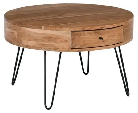 WOODWELL ΕΑ7077,WKARIM-W Τραπεζάκι Σαλονιού Καθιστικού, Μέταλλο Βαφή Μαύρο, Ξύλο Ακακία Φυσικό Φ70xH.42cm ΕΑ7077,W