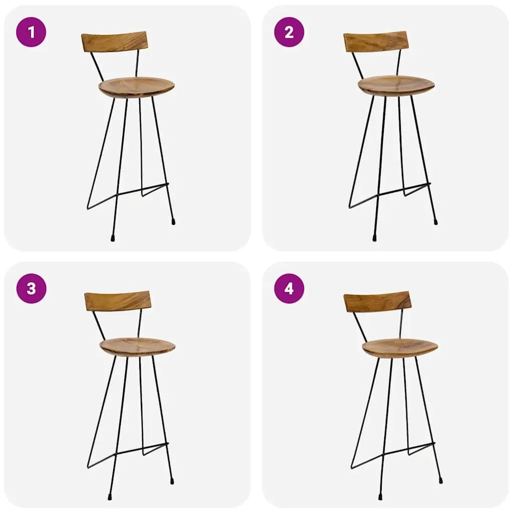 vidaXL Σκαμπό Μπαρ 2 τεμ. από Μασίφ Ξύλο Teak