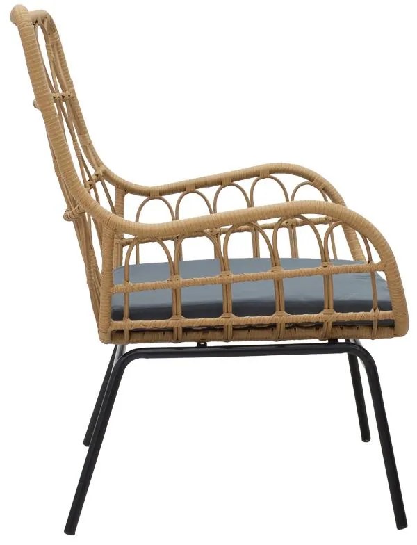 Σετ κήπου Naoki - Mabil 3 τεμ. pe rattan φυσικό - μαύρο μέταλλο 50x50x55 εκ.