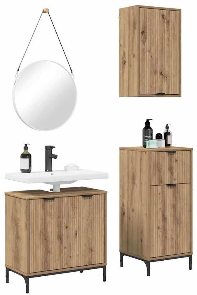vidaXL Σετ Επίπλων Μπάνιου Καρό 3 pcs artisan δρυς 39.5 x 36 x 88 εκ