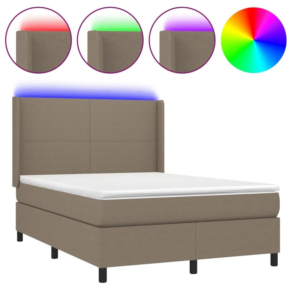 vidaXL Κρεβάτι Boxspring με Στρώμα & LED Taupe 140x200 εκ. Υφασμάτινο