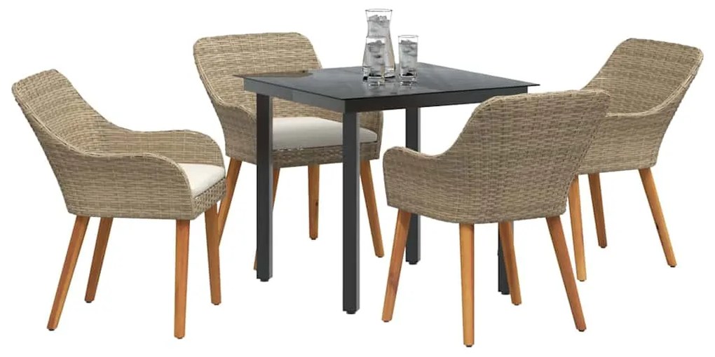 vidaXL Σέτ φαγητού για κήπο με μαξιλάρι 5 pcs Μπεζ συνθετικό ρατάν