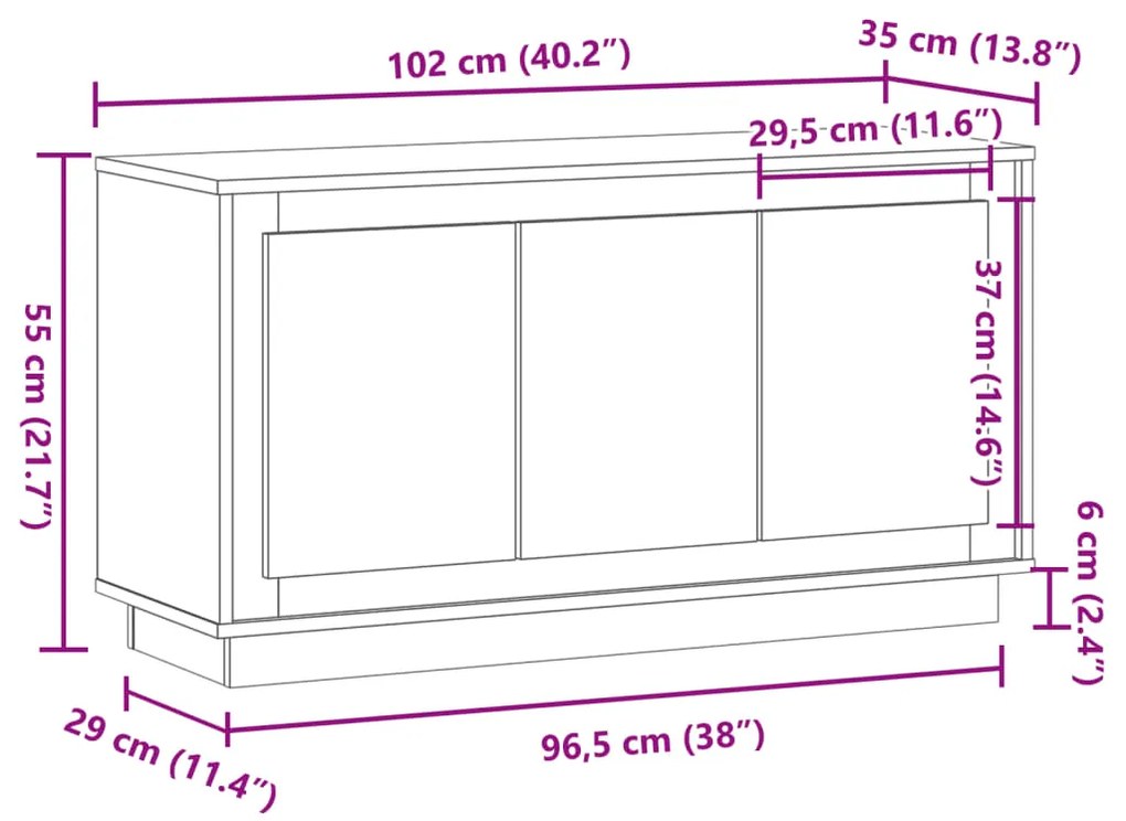 Μπουφές Αρτισιανή Δρυς 102x35x55 εκ. από Επεξεργασμένο Ξύλο - Καφέ