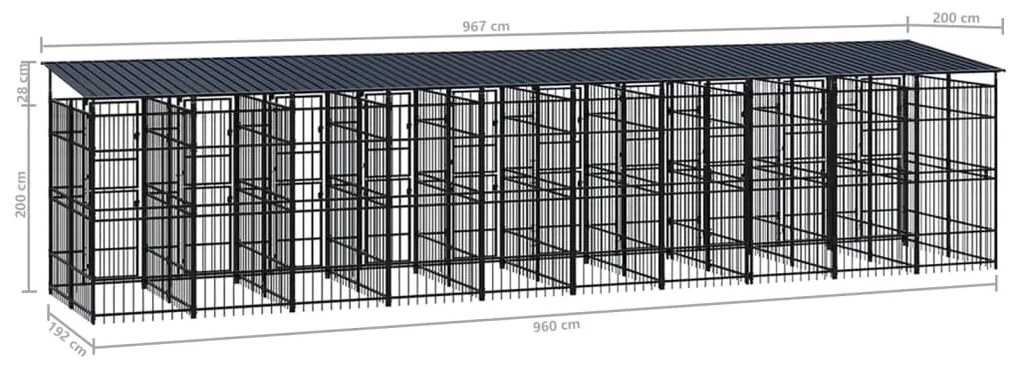 Κλουβί Σκύλου Εξωτερικού Χώρου με Οροφή 18,43 μ² από Ατσάλι - Μαύρο