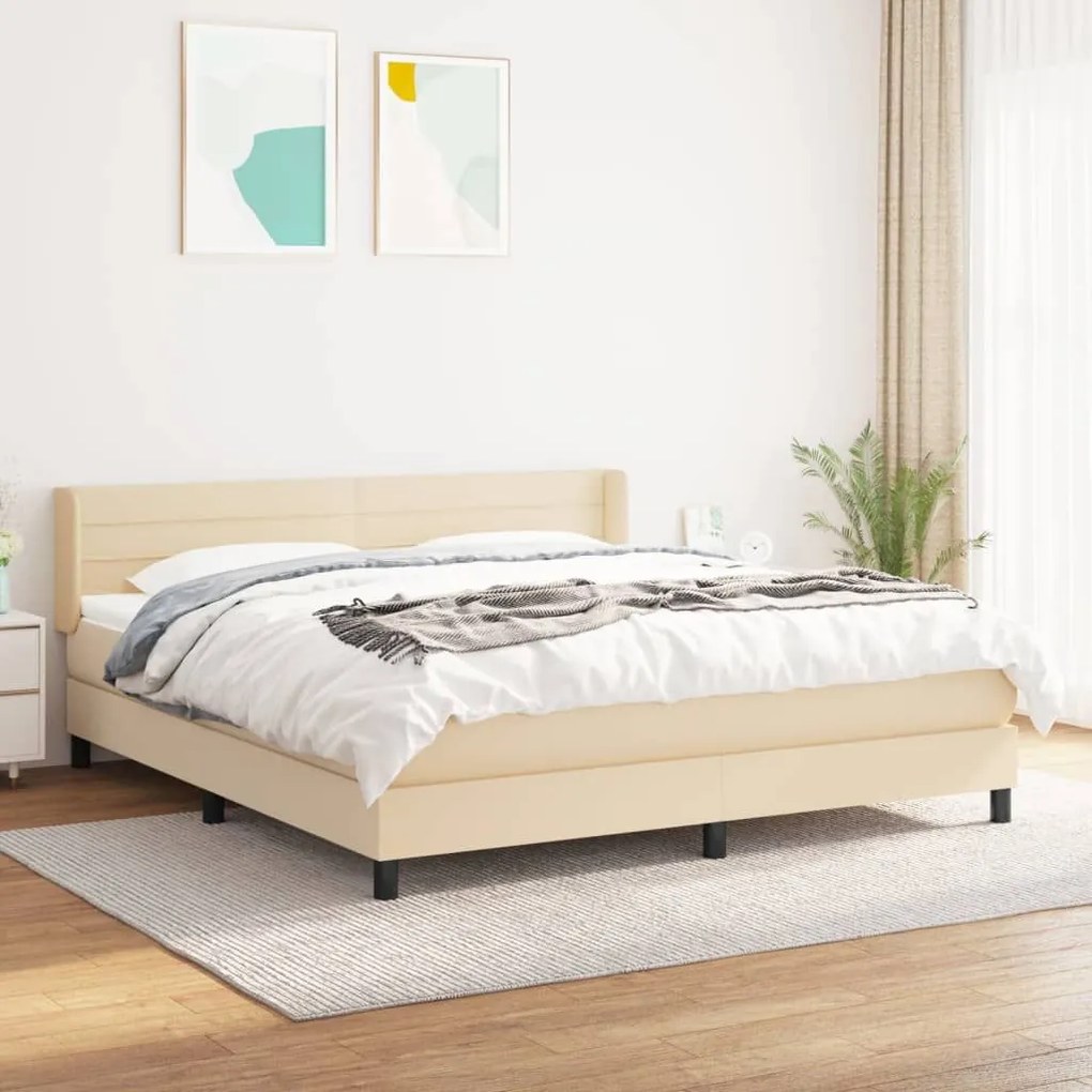 ΚΡΕΒΑΤΙ BOXSPRING ΜΕ ΣΤΡΩΜΑ ΚΡΕΜ 160X200 ΕΚ. ΥΦΑΣΜΑΤΙΝΟ 3129806