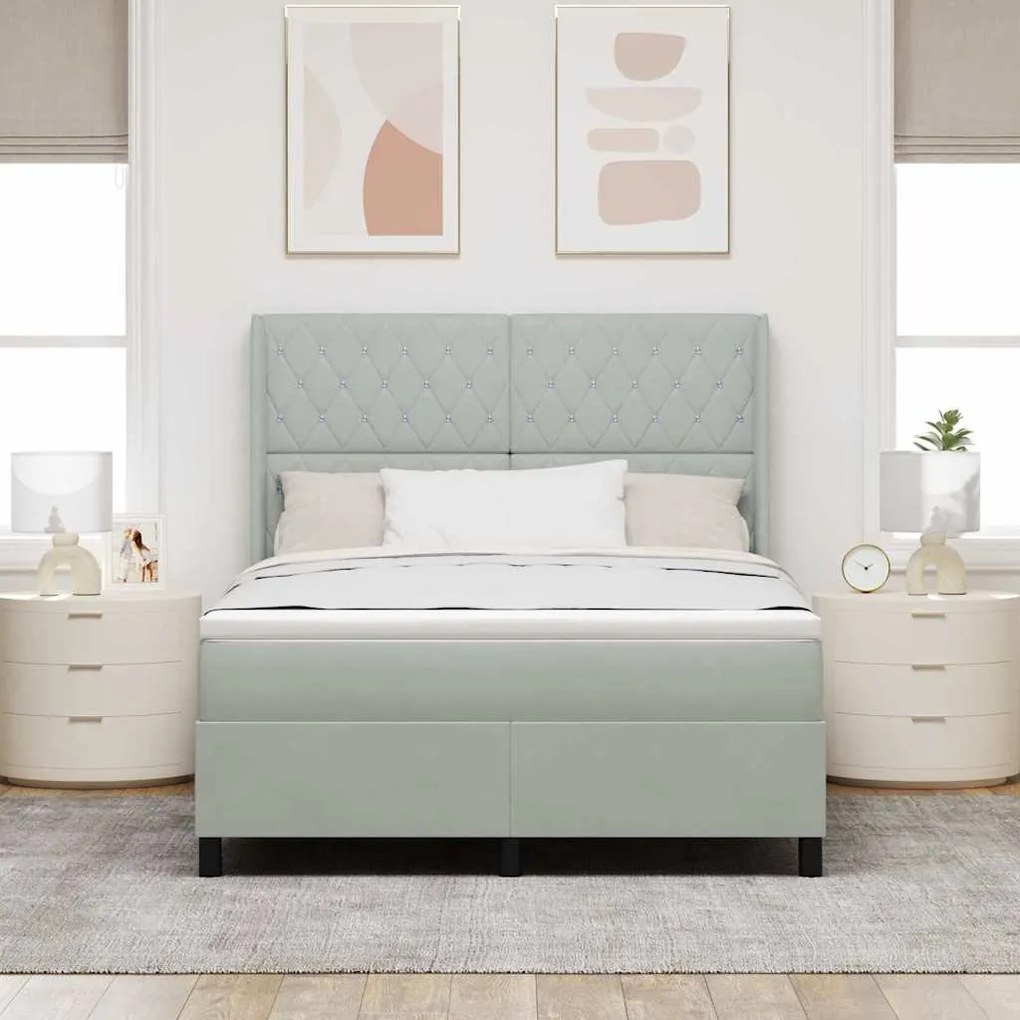 vidaXL Κρεβάτι με ελατήρια Ανοιχτό γκρι 140 x 200 cm Βελούδο