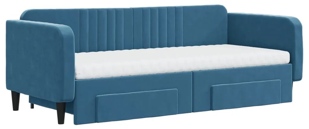 vidaXL Καναπές Κρεβάτι Συρόμενος Μπλε 90x200 εκ. Βελούδινος & Συρτάρια