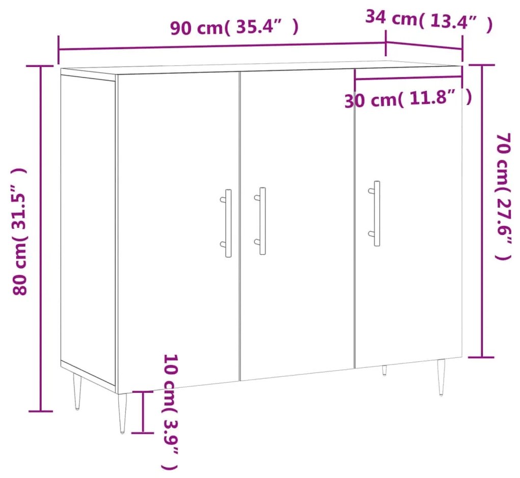 Ντουλάπι Γκρι Sonoma 90 x 34 x 80 εκ. από Επεξεργασμένο Ξύλο - Γκρι