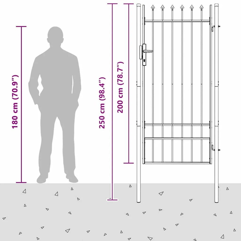vidaXL Πύλη Φράχτη Γκρι 100 x 200 cm Χάλυβας με Επικάλυψη Πούδρας