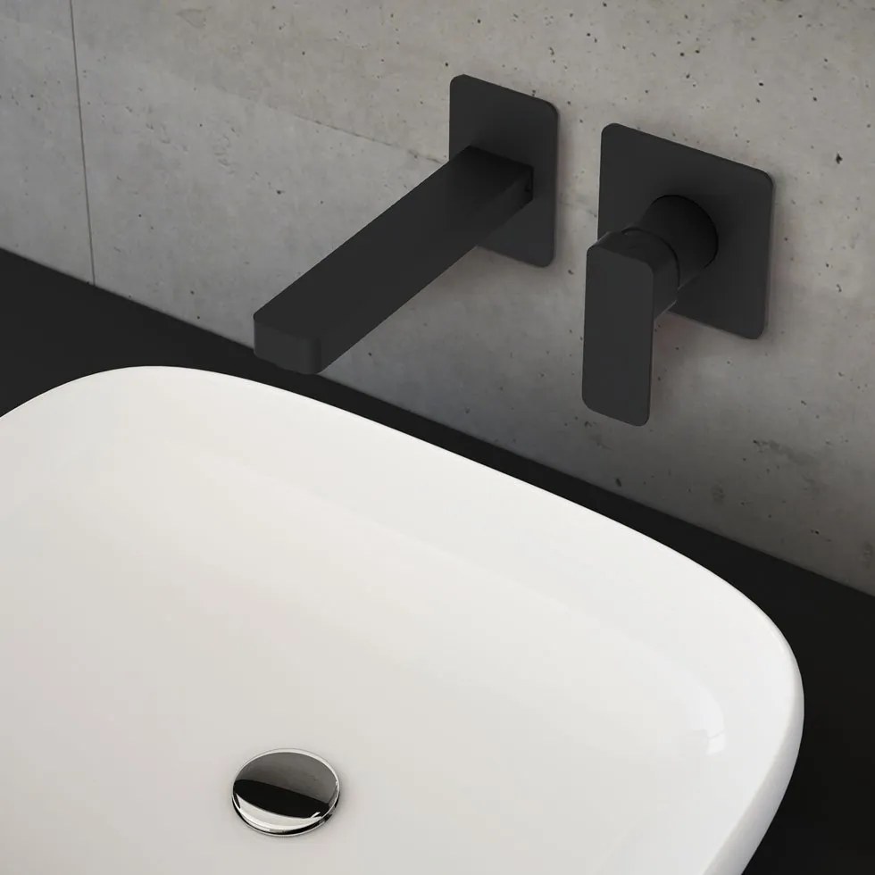 Μπαταρία νιπτήρος εντοιχισμού Eurorama Quadra 2 οπών-Μαύρο Ματ