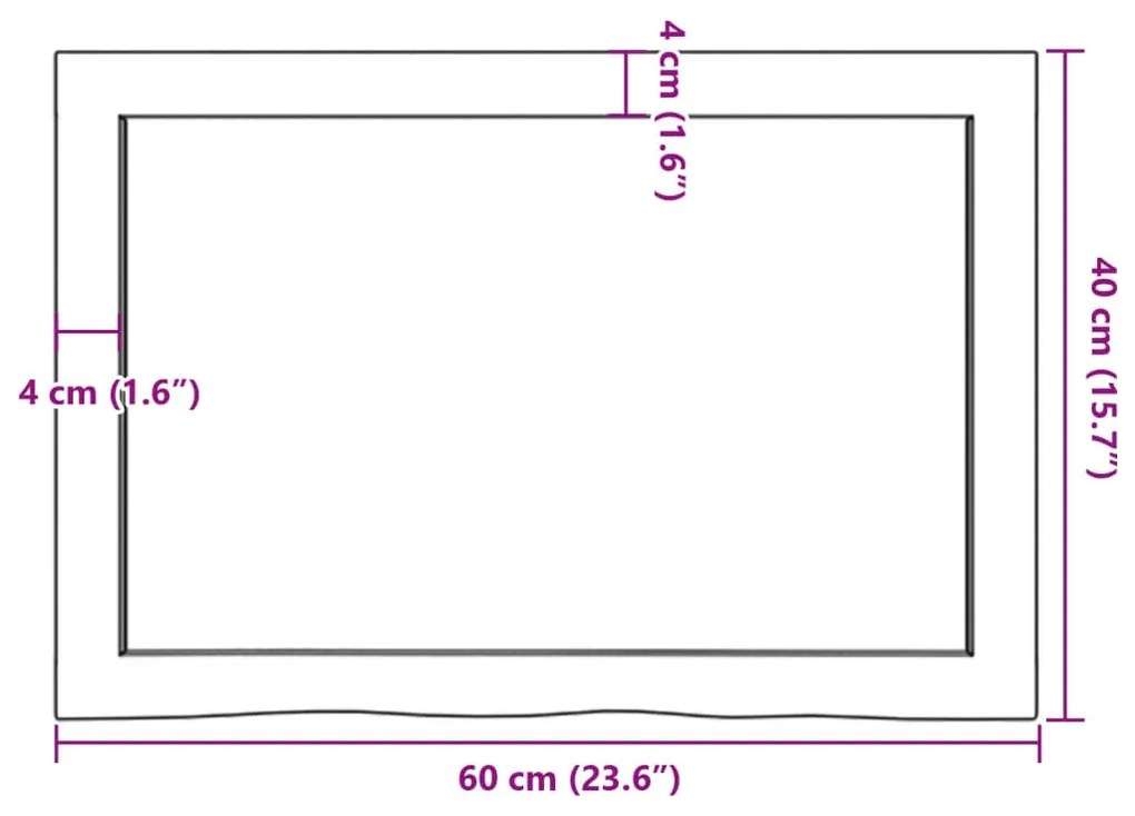 Πάγκος Μπάνιου 60x40x(2-4) εκ. από Ακατέργαστο Μασίφ Ξύλο - Καφέ