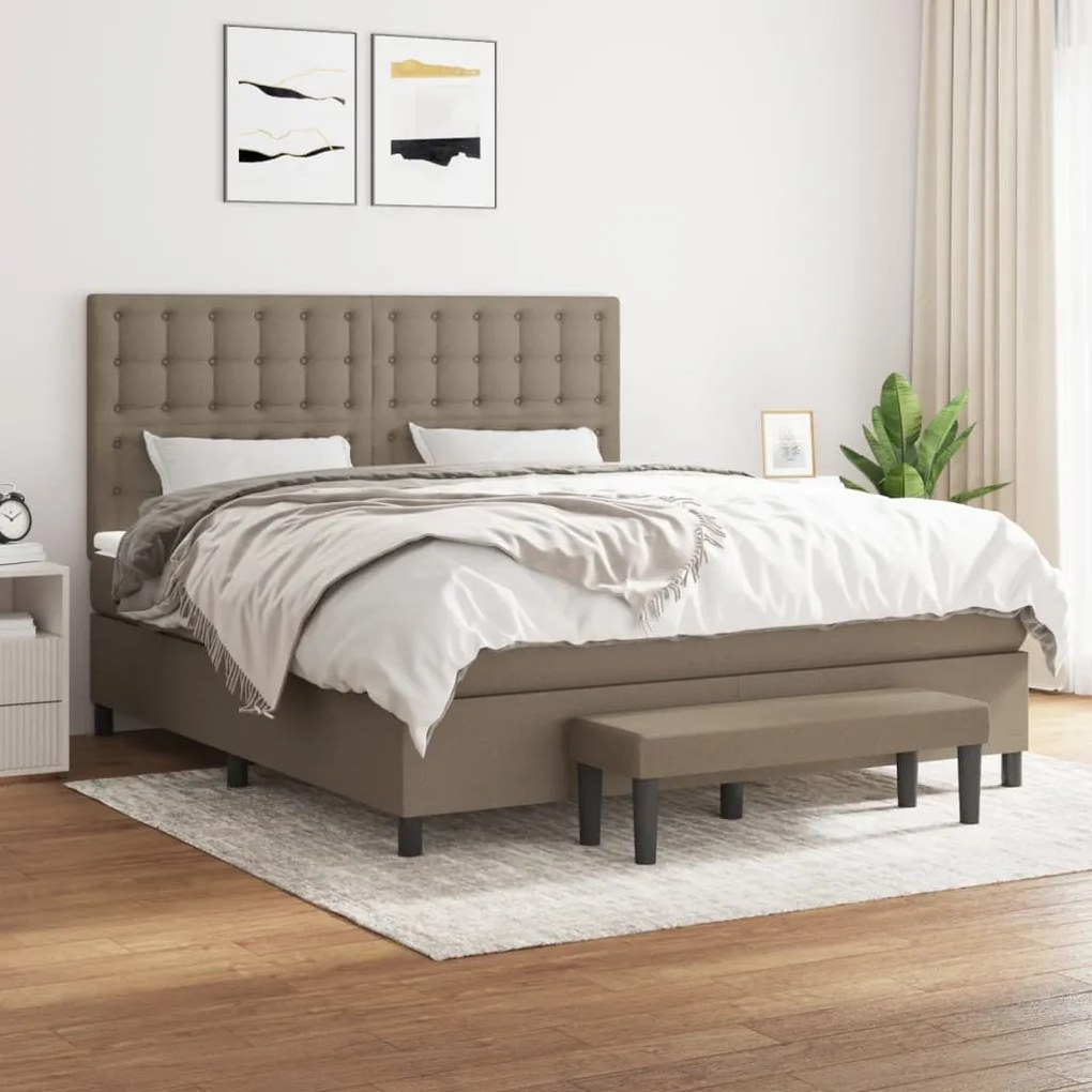 Κρεβάτι Boxspring με Στρώμα Taupe 180x200 εκ. Υφασμάτινο - Μπεζ-Γκρι