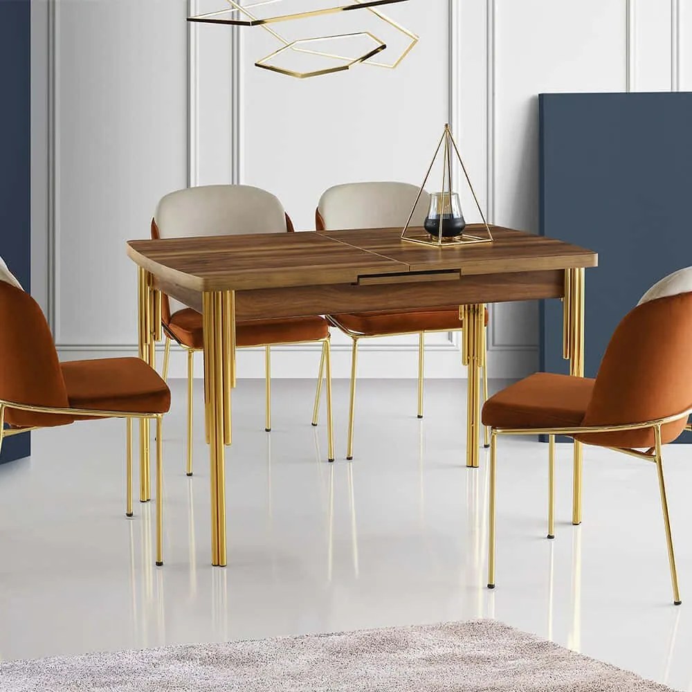 Τραπέζι Επεκτεινόμενο Gunes 974NMB1817 130/161x80x79cm Walnut Μοριοσανίδα, Μέταλλο