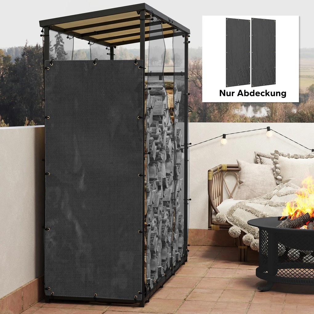 Outsunny Κάλυμμα για Ράφι Ξυλοκάμινου, Σετ 2 τεμαχίων, Ανθεκτικό στις Καιρικές Συνθήκες & Στη Σκόνη, 148 x 62 εκ., Μαύρο