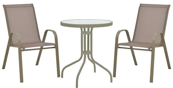 Τραπεζαρία Calan-Watson pakoworld σετ 3τεμ μέταλλο σαμπανιζέ-γυαλί Φ60x70εκ