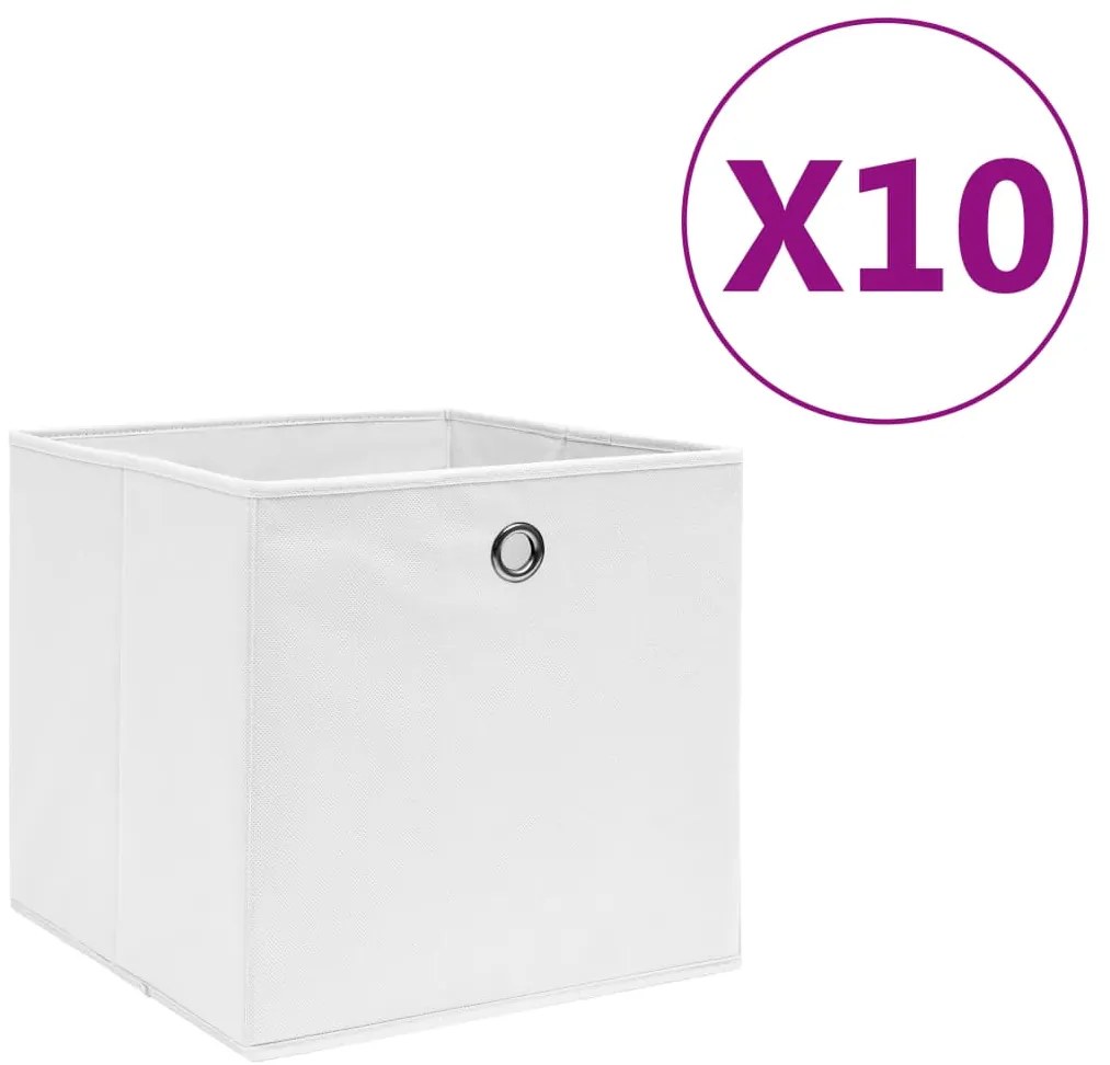 vidaXL Κουτιά Αποθήκευσης 10 τεμ. Λευκά 28x28x28 εκ. Ύφασμα Non-woven