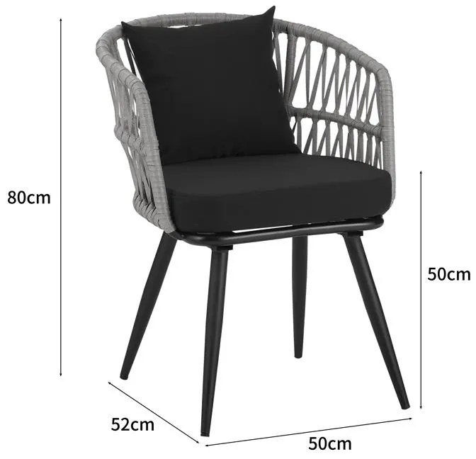 Καρέκλα - Πολυθρόνα Naoki pe rattan -metal σε Φυσικό με μαύρα πόδια/μαξιλάρι 62x60x80 εκ. 62x60x80 εκ.