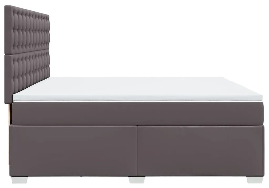 Κρεβάτι Boxspring με Στρώμα Γκρι 200x200 εκ. Συνθετικό Δέρμα - Γκρι