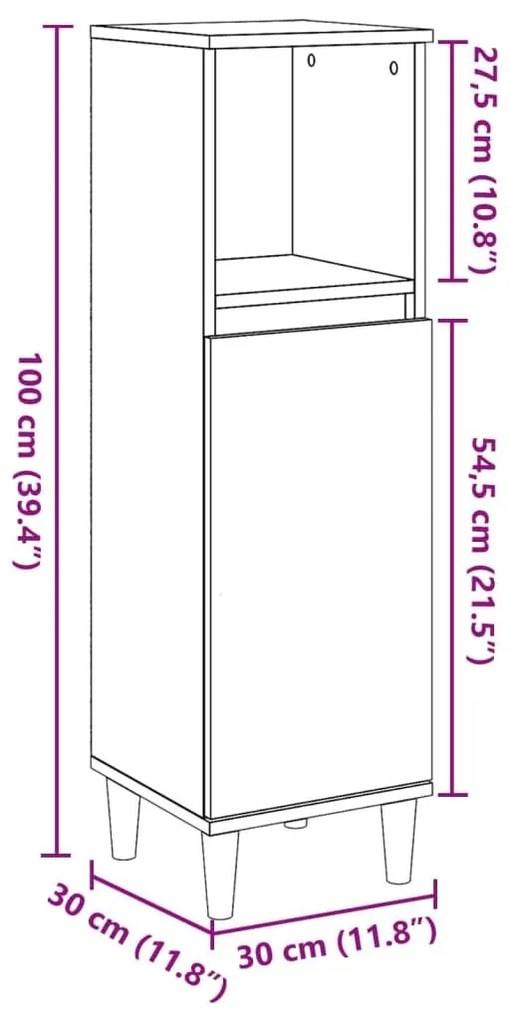 Ντουλάπι μπάνιου Δρυς τεχνίτης 30x30x100 cm Κατασκευασμένο ξύλο - Καφέ