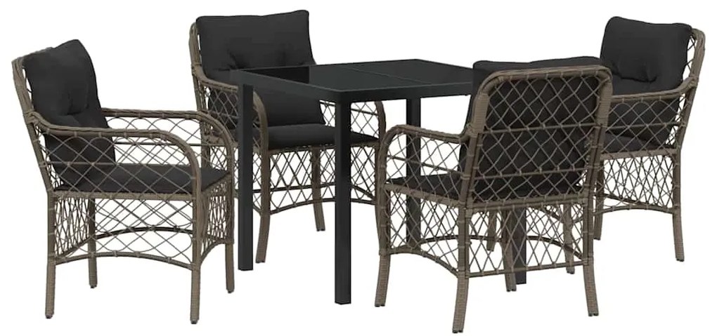 vidaXL Σέτ φαγητού για κήπο με μαξιλάρι 5 pcs Γκρι Πολυ ράταν