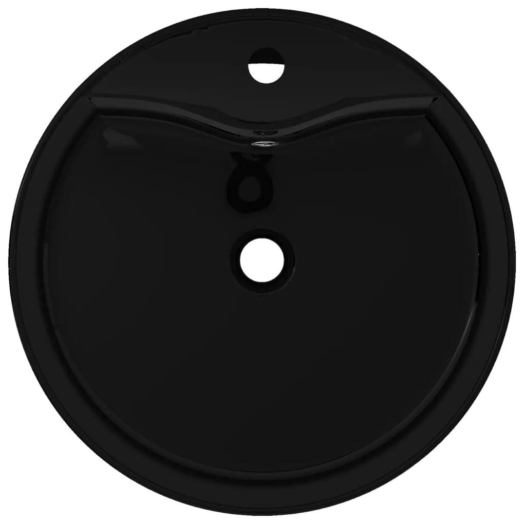vidaXL Νιπτήρας Στρογγυλός με Οπή Βρύσης/Υπερχείλισης Μαύρος Κεραμικός