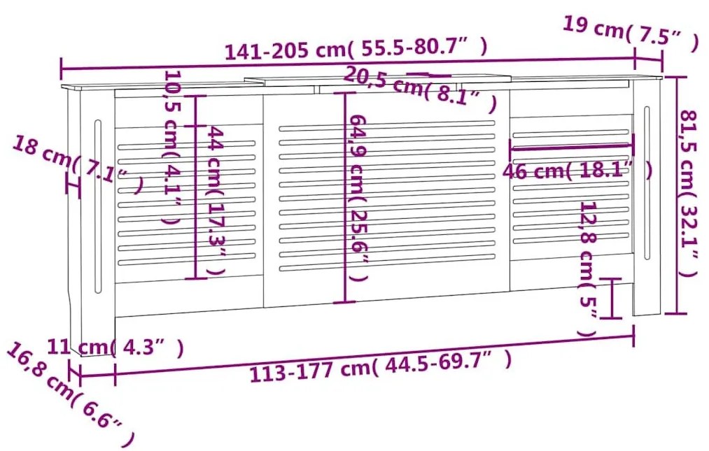 Κάλυμμα Καλοριφέρ 205 εκ. από MDF - Καφέ