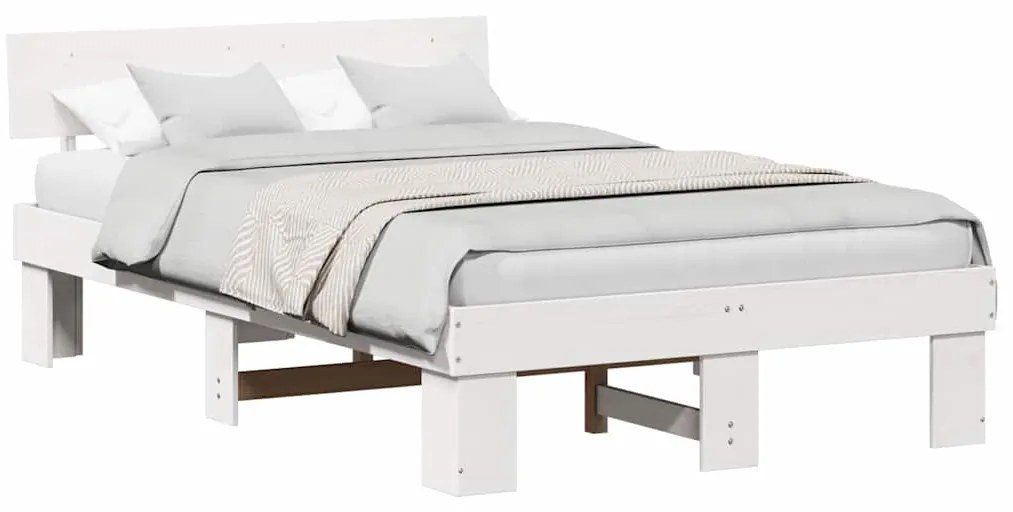 vidaXL Σκελετός Κρεβατιού Λευκό 135 x 190 cm Μασίφ ξύλο πεύκου
