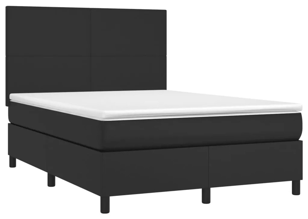 vidaXL Κρεβάτι Boxspring με Στρώμα & LED Μαύρο 140x200 εκ. Συνθ. Δέρμα