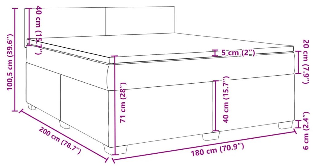 Κρεβάτι Boxspring με Στρώμα Ροζ 180x200 εκ. Βελούδινο - Ροζ