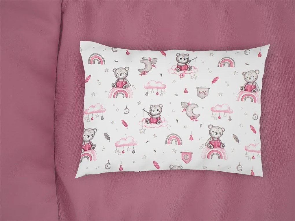 DIMCOL Μαξιλαροθήκη Εμπριμέ bebe Cloudy Bear 582 35X45 White-Pink 100% Cotton