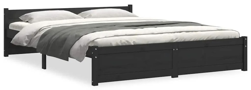 vidaXL Πλαίσιο Κρεβατιού Μαύρο 150 x 200 εκ. Μασίφ Ξύλο King Size