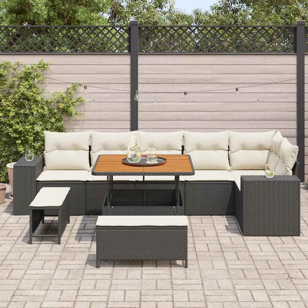vidaXL Σετ Καναπέ Κήπου 9 pcs Μαύρο, Κρέμα 100 x 100 x 71 cm