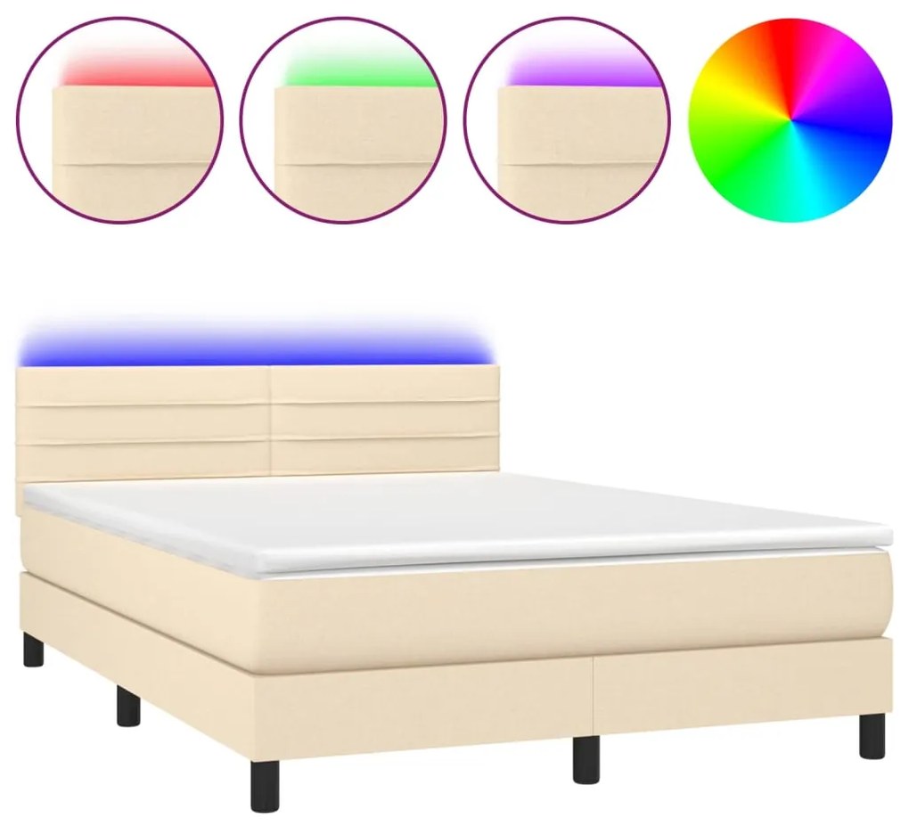 ΚΡΕΒΑΤΙ BOXSPRING ΜΕ ΣΤΡΩΜΑ &amp; LED ΚΡΕΜ 140X200 ΕΚ. ΥΦΑΣΜΑΤΙΝΟ 3133242